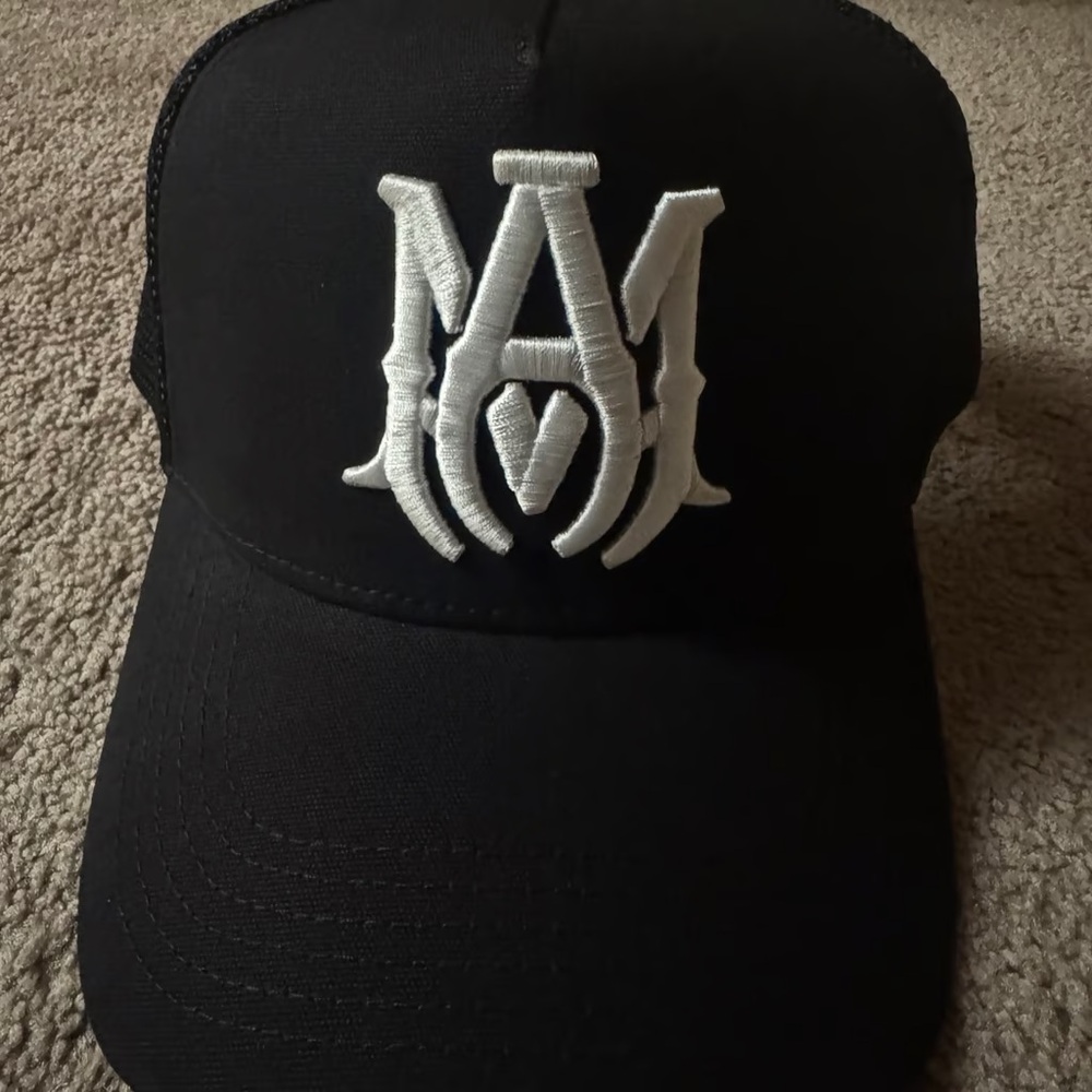 AMIRI Classic Men's Black Trucker Hat with White Logo Women's Baseball Cap